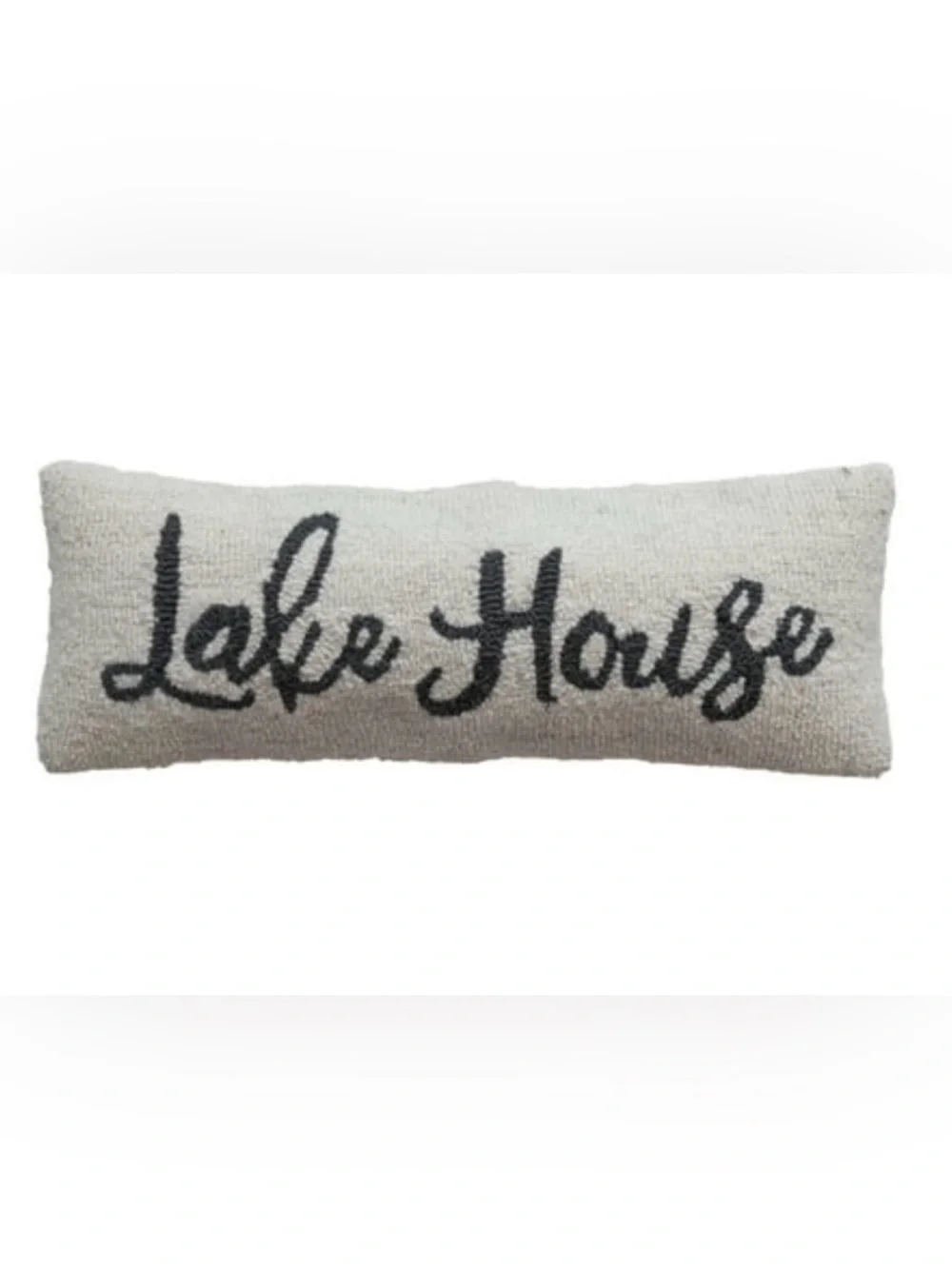 Creative Co-Op Lake House Lumbar PillowWool Cotton Embroidered Cream Blk Rustic